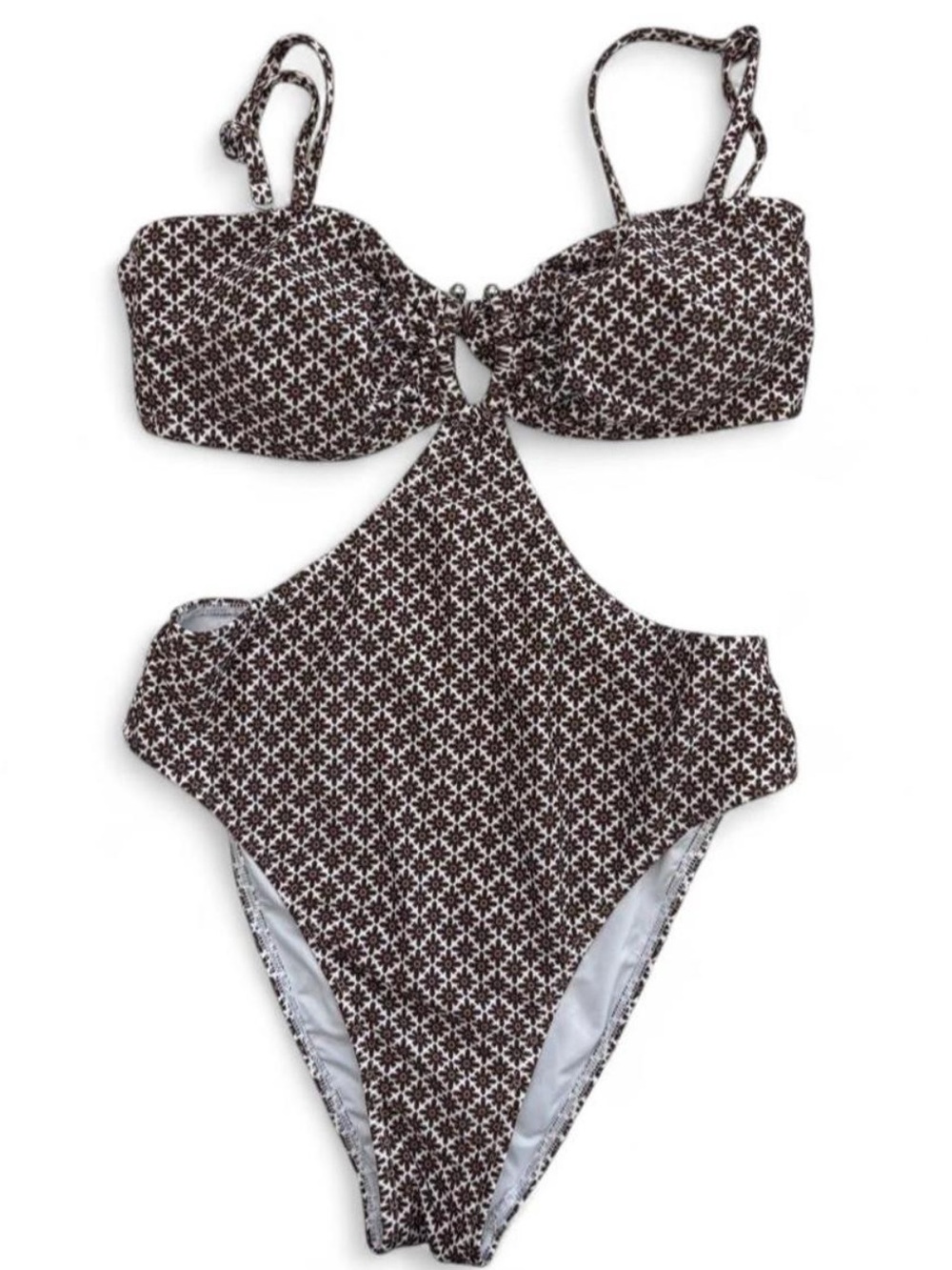 Cupshe brown and white geometrical one piece swimsuit with removable straps